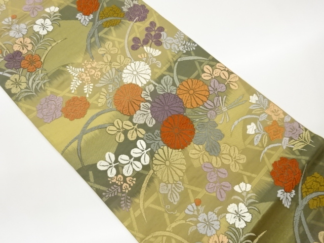JAPANESE FUKURO OBI / KARA-ORI / WOVEN AUTUMN FLOWERS